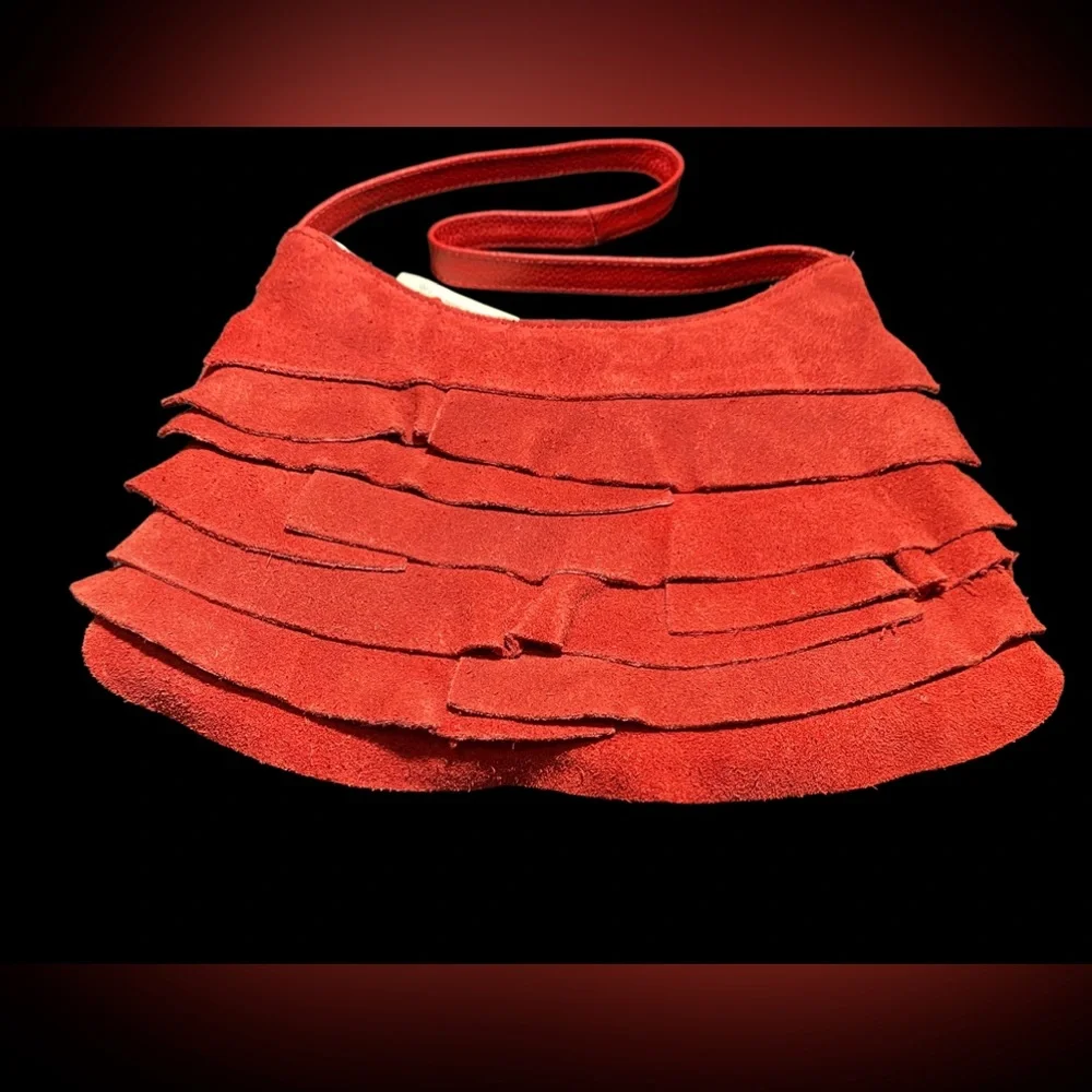NWT Coldwater Creek RED Y2K‎ Suede Purse with Ruffles Shoulder Bag